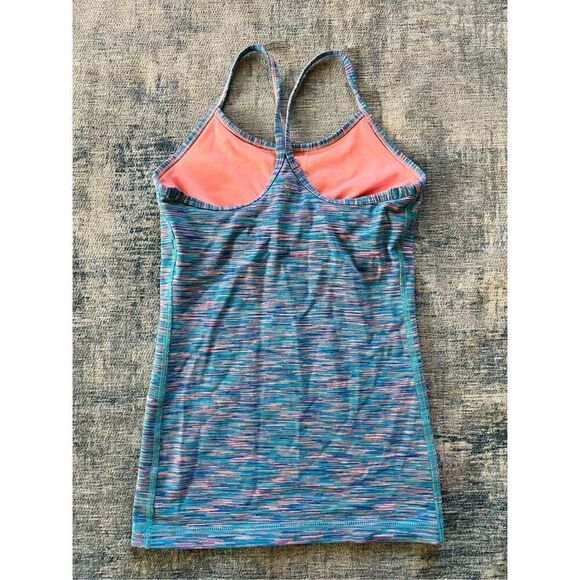 Ivivva Lululemon Heathered Blue Pink Power Y Athletic Tank Top Girls Size 7 - Picture 2 of 4